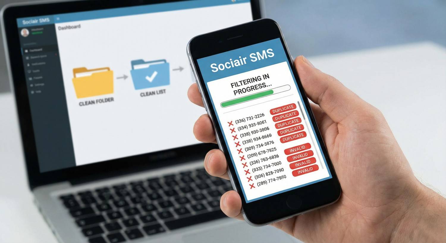 Filter Duplicate & Invalid Numbers – Sociair SMS